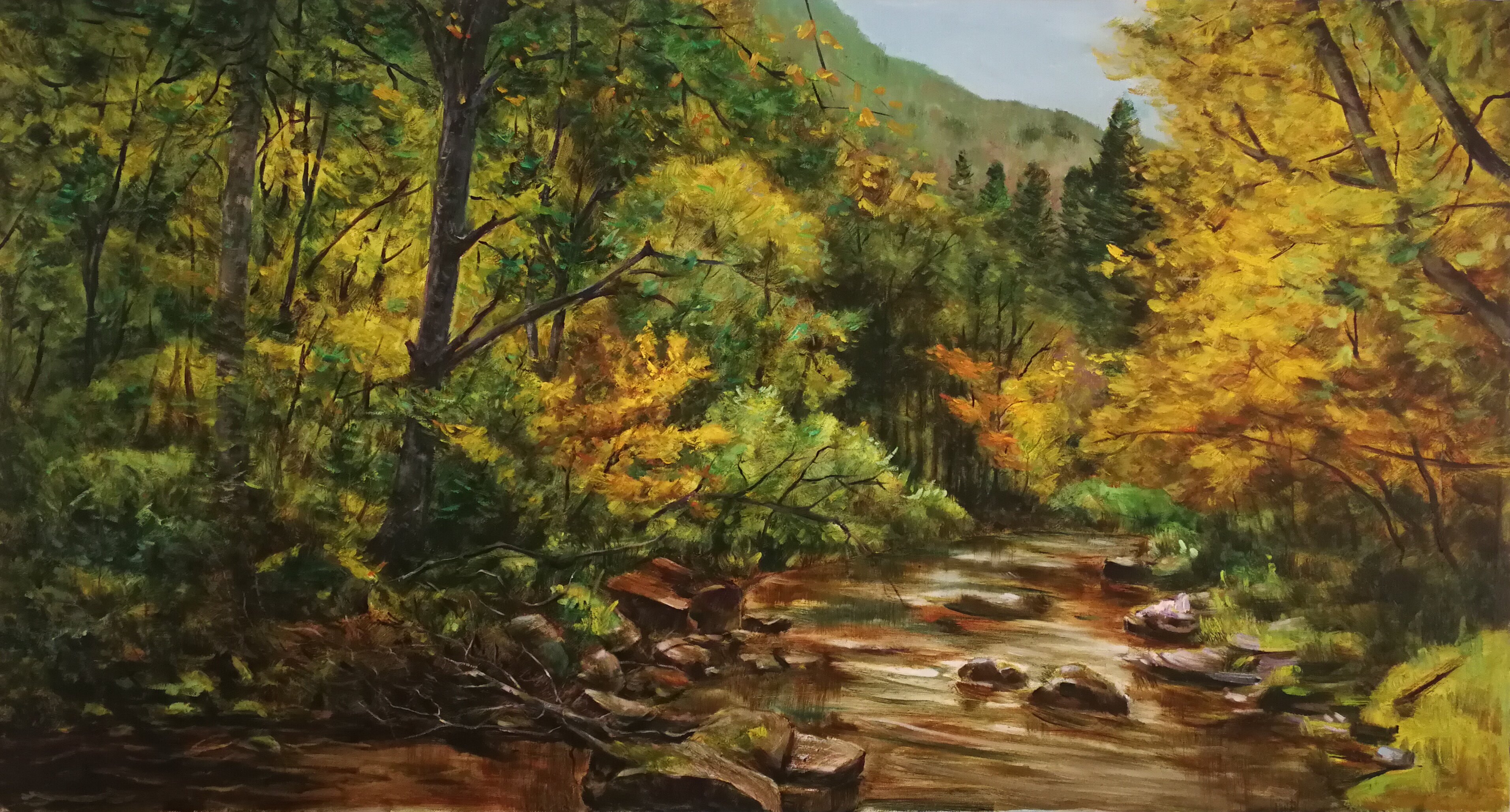 手绘花卉新中式风客餐厅油画作品