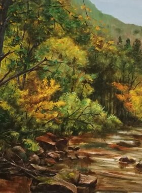 手绘花卉新中式风客餐厅油画作品