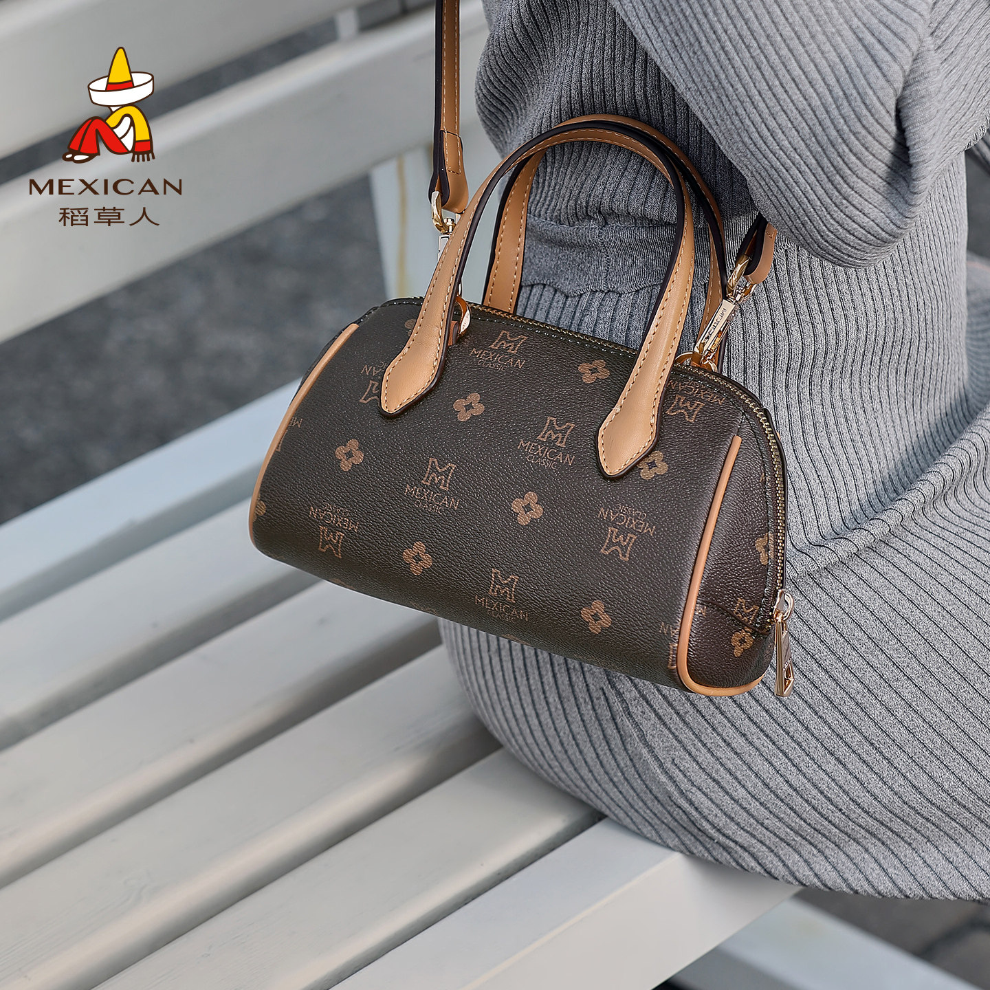 稻草人包包女2026新款时尚手提包复古老花枕头包休闲单肩包斜挎包