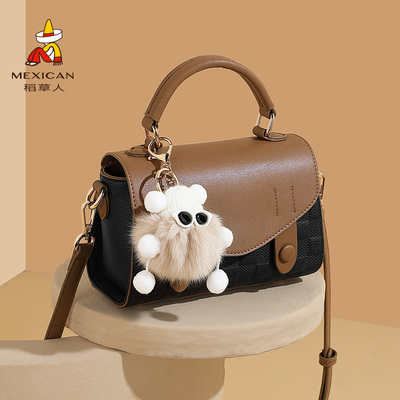 稻草人包包女新款时尚手提包学院风简约小方包单肩包通勤斜挎女包