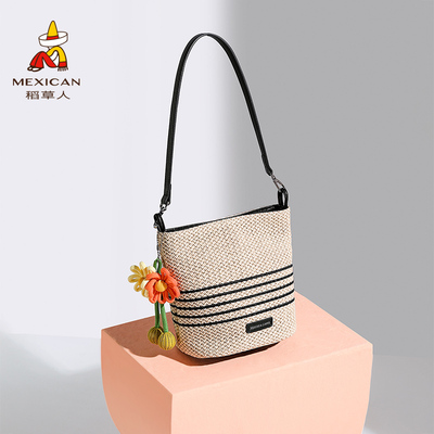 稻草人沙滩包水桶形单肩斜挎包