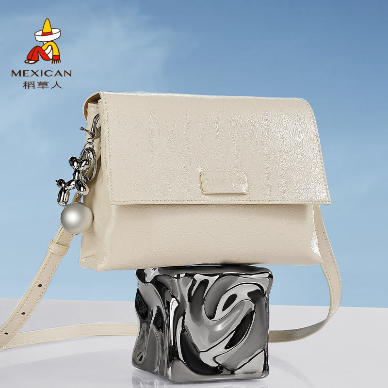 稻草人包包女式新款百搭时尚质感单肩斜挎包日常简约通勤银色小包