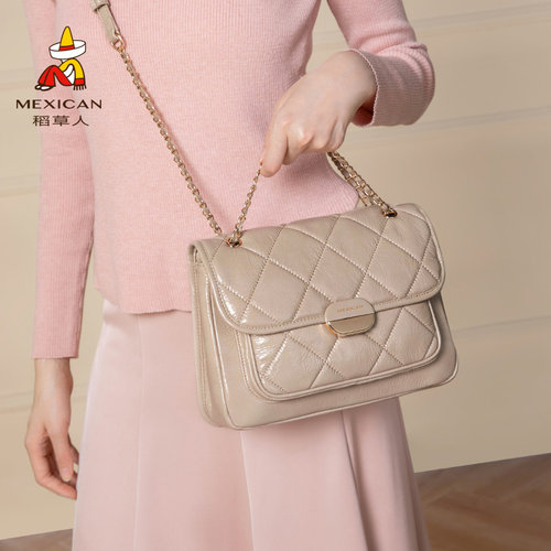 稻草人菱格链条包单肩斜挎包