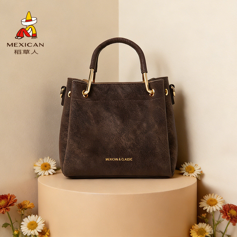 稻草人包包女2026新款大容量水桶包时尚手提包简约复古单肩斜挎包,箱包皮具/热销女包/男包,水桶包,淘宝优惠券,粉丝福利购,淘宝优惠卷