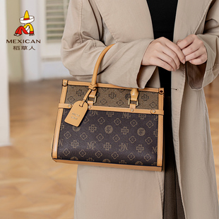 稻草人斜挎包包女2026春季新款手提包高级感轻奢大容量老花妈妈包