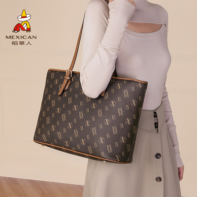 稻草人托特包女包2025新款时尚单肩大容量字母老花包官方正品