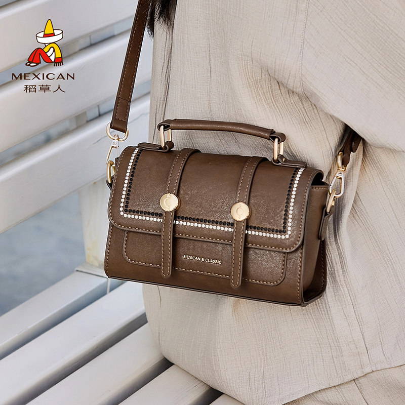 稻草人包包女新款时尚质感小方包手提邮差包小众时尚斜挎包通勤包