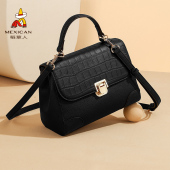 稻草人包包女士真皮黑色斜挎包女大容量通勤包牛皮小众百搭手提包