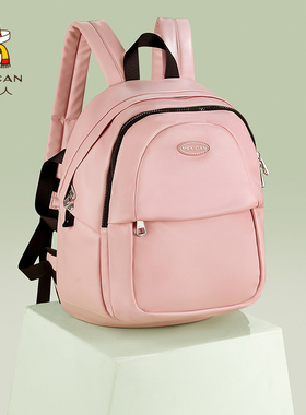 稻草人旅行背包女黑色双肩包出游小众百搭包包大学生简约休闲书包