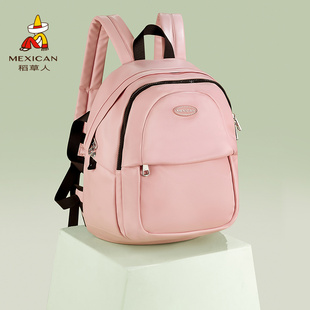 稻草人旅行背包女黑色双肩包出游小众百搭包包大学生简约休闲书包