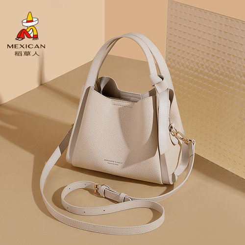 稻草人菜篮子百搭高级感包包简约通勤斜挎包大容量单肩手提水桶包