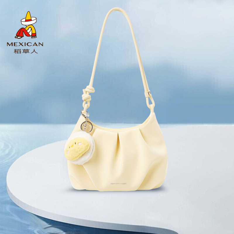 稻草人包包女2026新款时尚潮流百搭手拎包单肩斜挎包小众褶皱女包