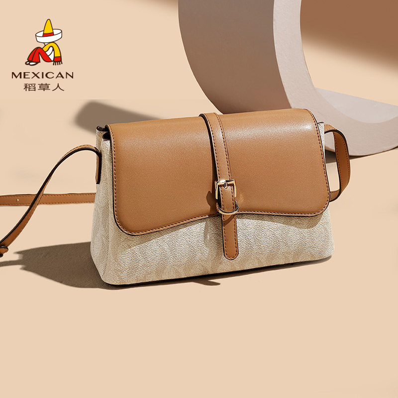 稻草人印花包包女2025新款单肩斜挎包高级感时尚通勤包大容量女包