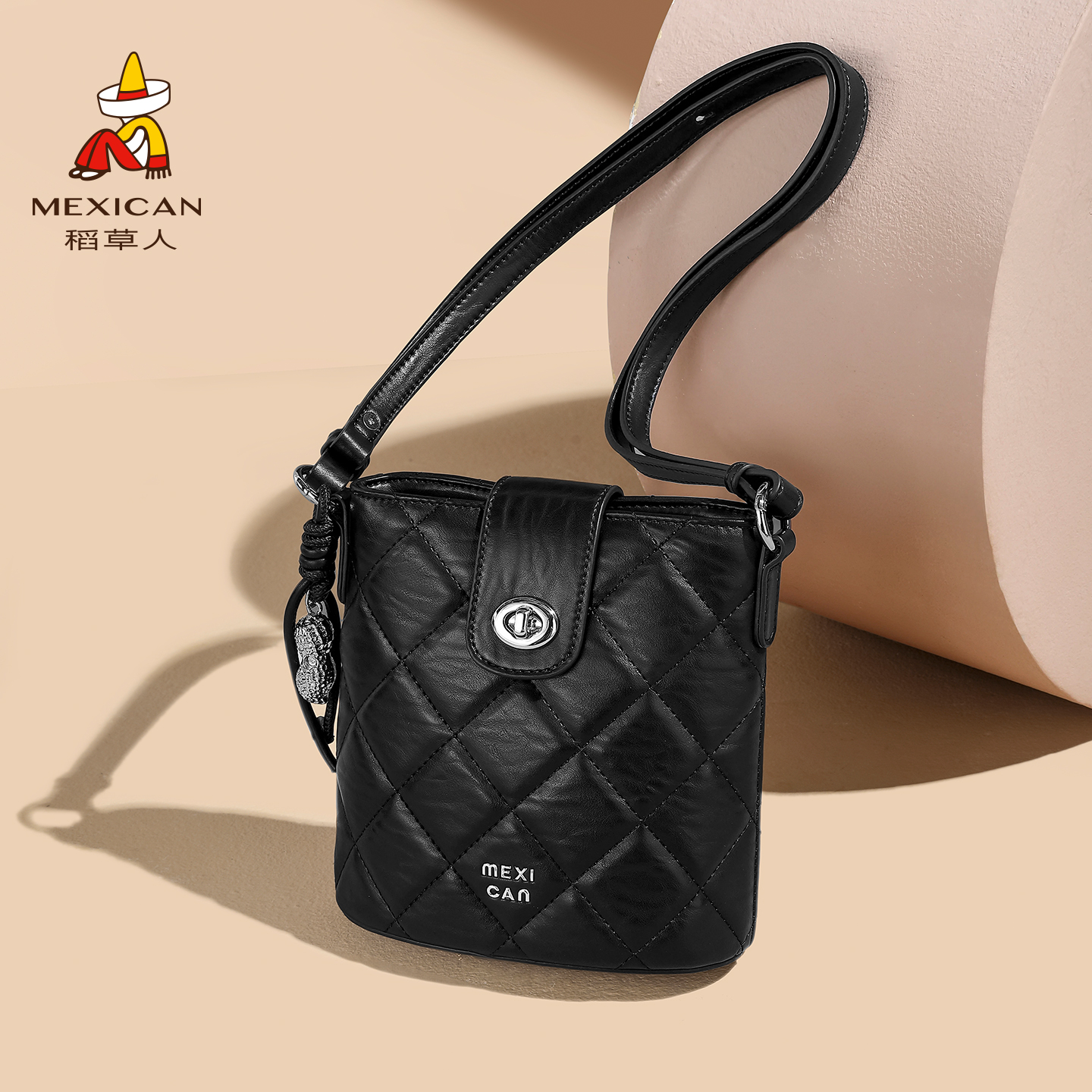 稻草人时尚菱格单肩斜挎包小包包