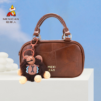 稻草人包包2026秋季复古手提包大容量通勤拼接设计通勤单肩斜挎包