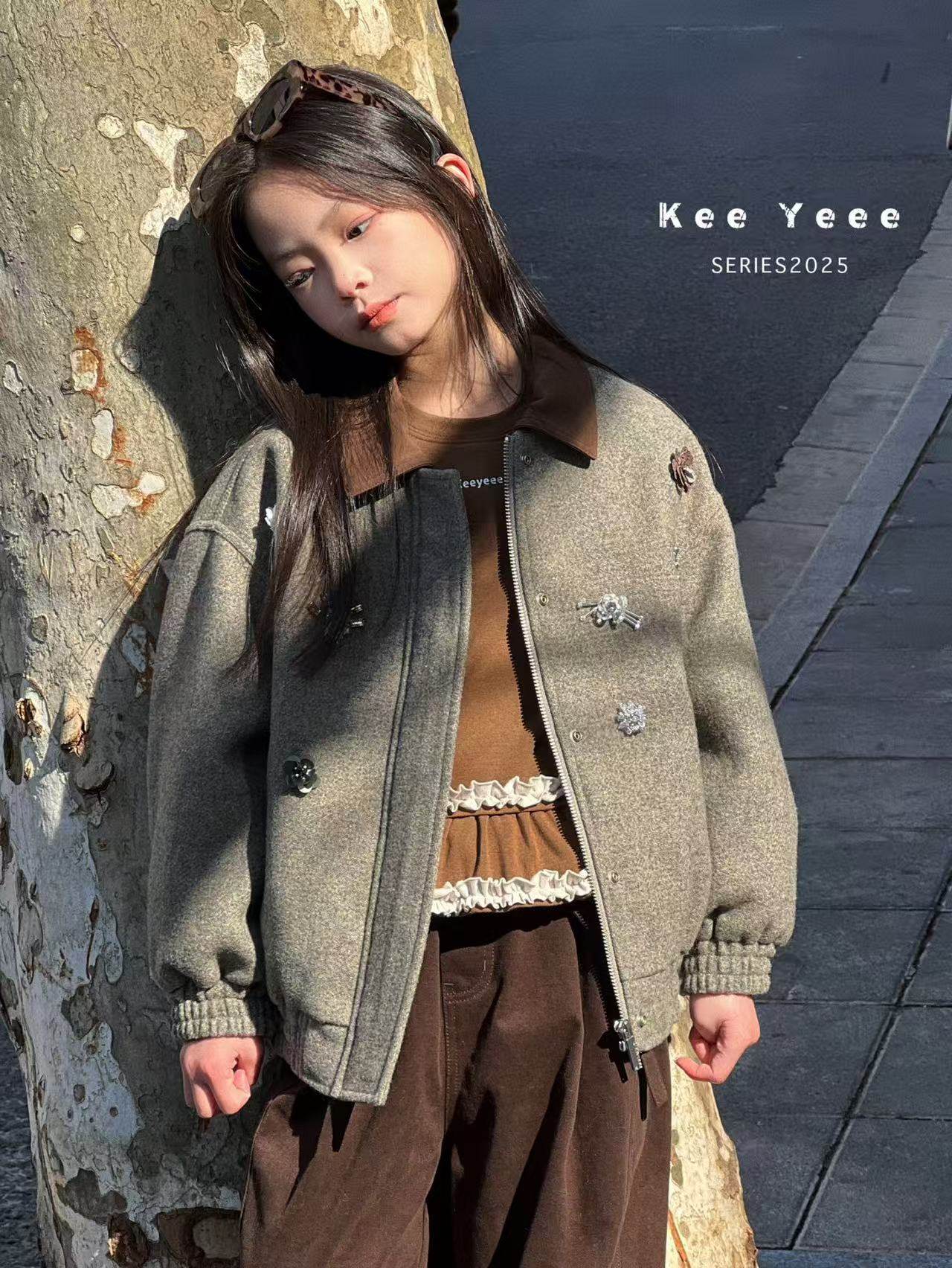 KeeYeee2025秋冬季新款休闲百搭灰色呢子外套女中大童棉外套,童装/婴儿装/亲子装,呢大衣,淘宝优惠券,粉丝福利购,淘宝优惠卷