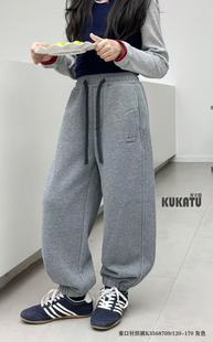 库卡图2025冬季新款男女童加绒卫裤儿童宽松裤子中大童束脚裤