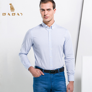 长袖 衬衫 大码 巴豹品牌春秋季 纯棉格子衬衣男大码 男士 直筒修身 薄款