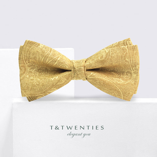 复古金色领结婚礼男结婚新郎伴郎团男士 tie领花 演出煲呔黄色bow