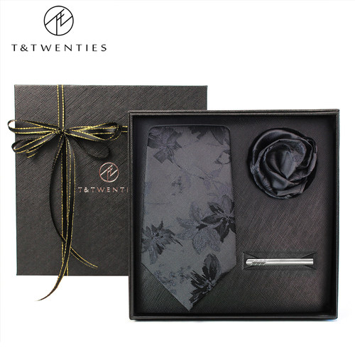 T&Twenties雅致深灰色桑蚕丝领带