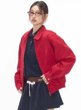 CODICE LAB 红色哈灵顿夹克秋季基础通勤男女百搭短宽松外套潮