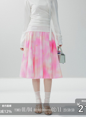 CODICE LAB 粉色花卉印花半身裙辣妹显瘦休闲百搭度假甜美气质女