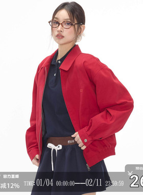 CODICE LAB 红色哈灵顿夹克秋季基础通勤男女百搭短宽松外套潮