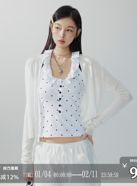 CODICE LAB 甜心少女复古花边波点吊带挂脖背心套装外套百搭休闲