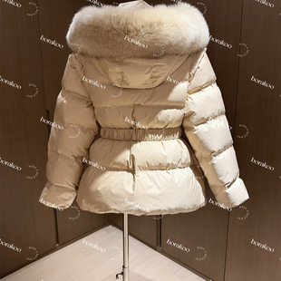 【BORAKOO】沙漏腰大毛领连帽羽绒服(含腰带)