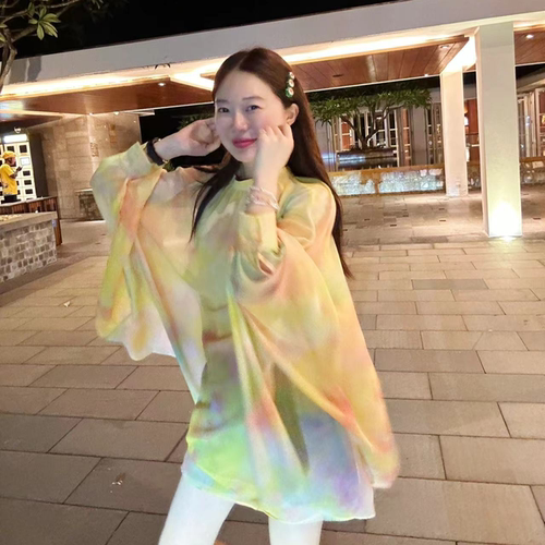 【BORAKOO】【现货】私服~黄色晕染雪纺中式蝙蝠娃娃衫