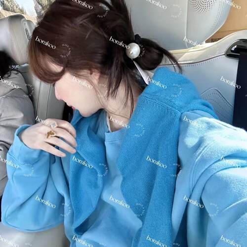 【BORAKOO】蓝色净版加绒圆领卫衣