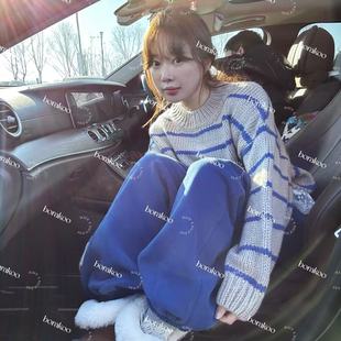 藏蓝色松紧腰束脚休闲裤 东大门代购 BORAKOO 韩国