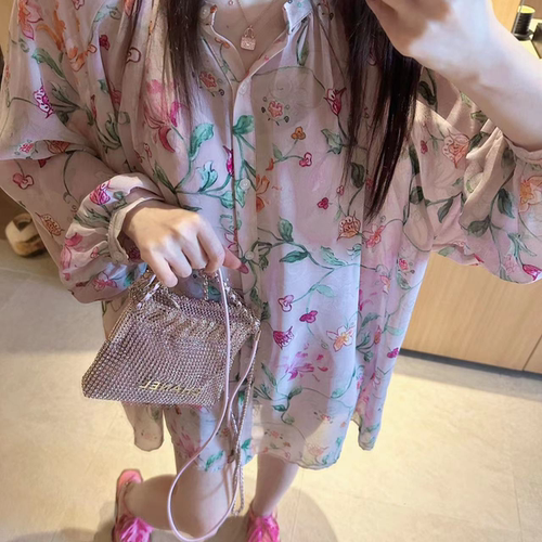 【BORAKOO】藕粉~花朵雪纺娃娃衫+背心两件套