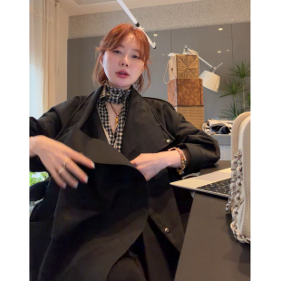 廓形风衣外套 优雅黑色一片式 BORAKOO