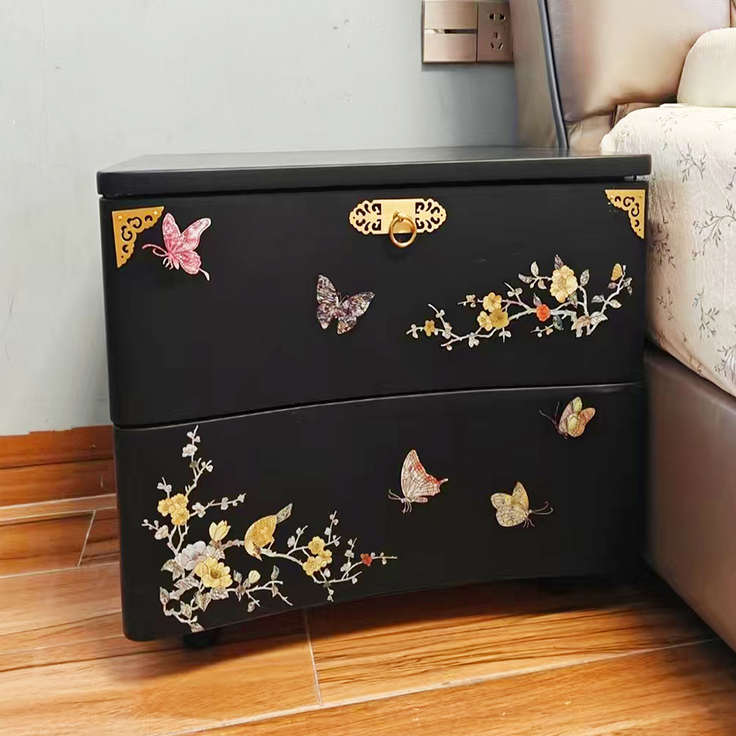 大盟水移画中式花鸟水转印仿螺钿贴纸古典家具古筝乐器柜子门装饰