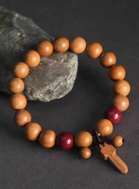 桃木朱砂紫金情侣手链