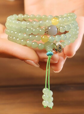 天然和田玉多圈手串女108颗佛珠本命佛手链念珠中式轻奢小众手饰