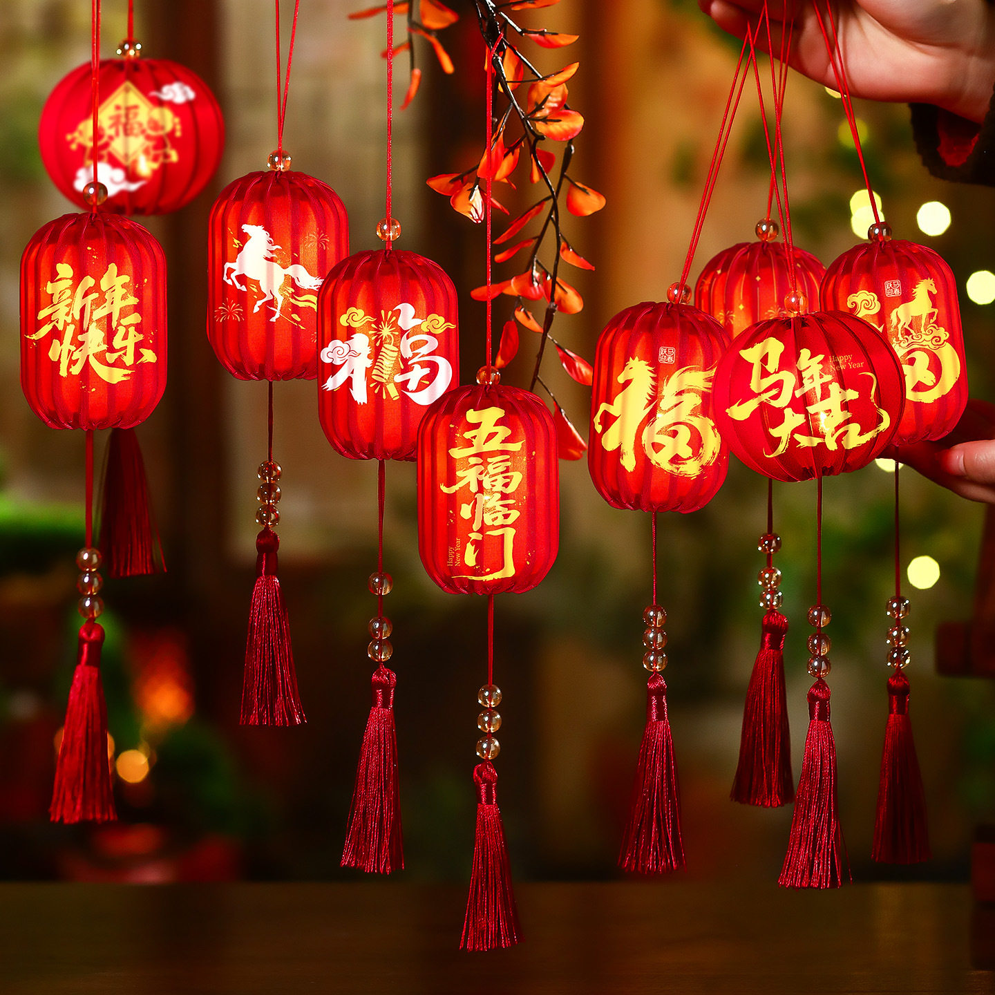 新年发光红灯笼小挂件2026新款春节过年树上挂饰马年氛围布置装饰