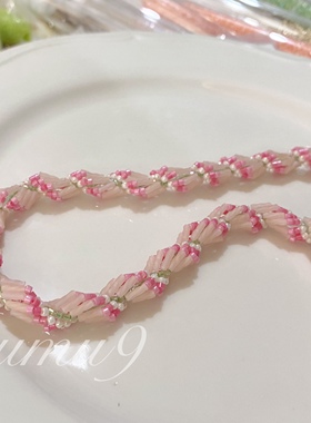 Sumu9自制小众螺旋渐变粉绿百搭进口串珠手链米珠手工项链春夏