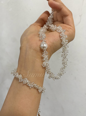 Sumu9手工原创百搭串珠银微闪施家珍珠颈链不规则手链项链饰品女