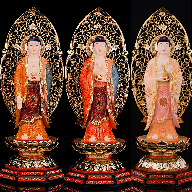 正宗盛凡纯铜三宝佛佛像家居供奉摆件阿弥陀佛像药师佛释迦牟尼佛