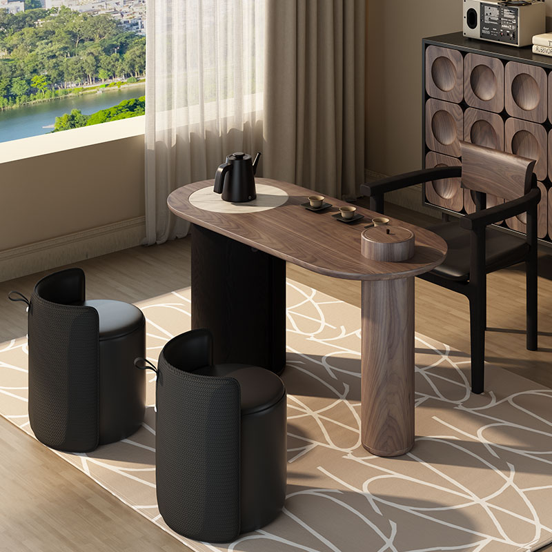 阳台茶桌黑胡桃木实木家用小茶台小型简约现代中古风休闲干泡台