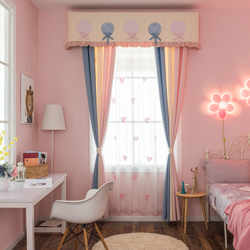 儿童窗帘北欧女孩小飘窗卧室遮光公主风少女心女童半短遮光儿童房