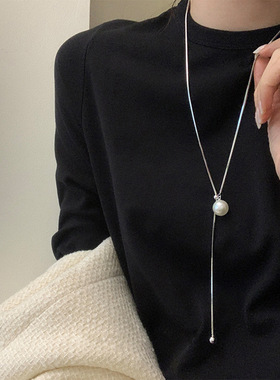 可抽拉珍珠长款蛇骨项链女冷淡风简约气质百搭毛衣链80cm