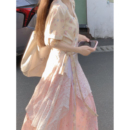 女夏 WASEI水冰冰 V领碎花交叉绑带上衣粉色碎花刺绣半身裙套装