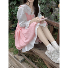 【WASEI水冰冰】粉色甜美减龄花苞短裙女夏小个子宽松显瘦连衣裙