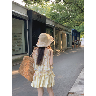 WASEI水冰冰 女夏新款 甜美度假风碎花吊带雪纺衫 上衣 法式 无袖