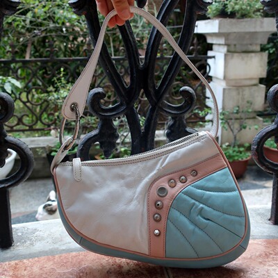 意大利FREEDOM FOR RC撞色牛皮双层柳钉款Saddle Bag马鞍包2色入