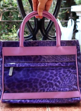 意大利FREEDOM FOR RC紫色涂鸦防水PVC拼接牛皮四方形横款托特包