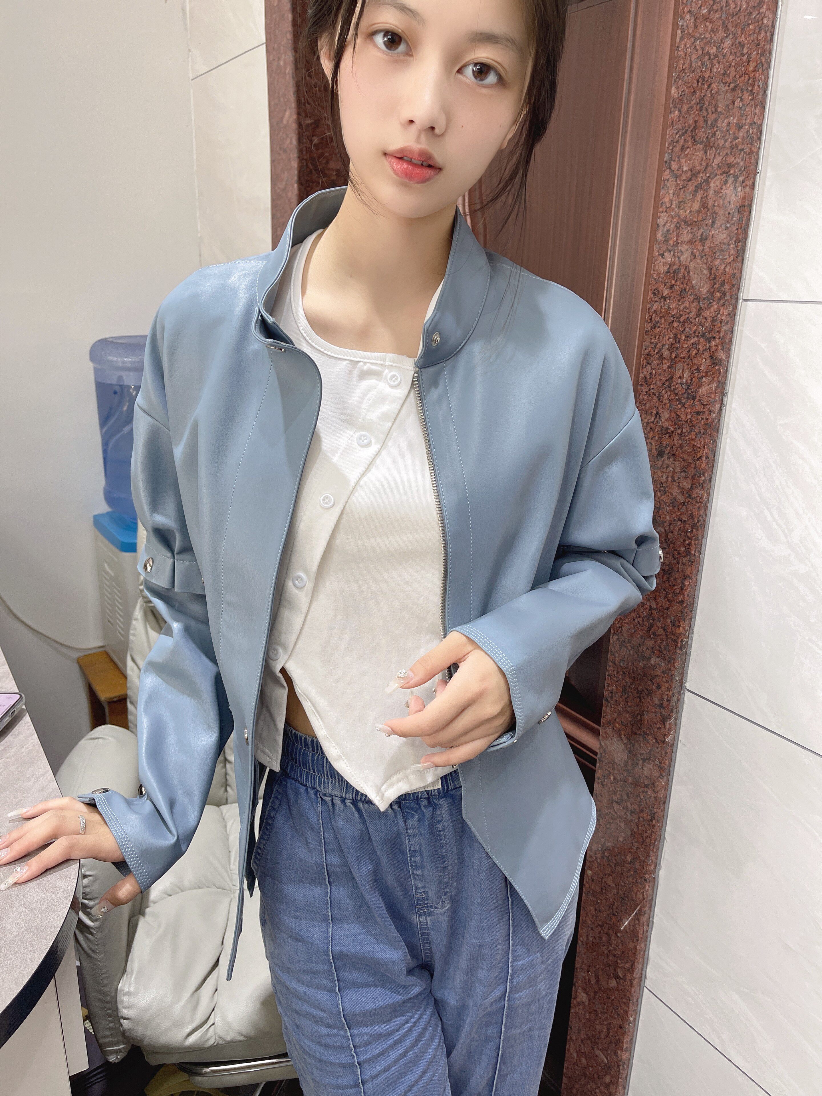 2818海宁真皮皮衣进口绵羊皮彩皮双面皮袖子脱卸无里布短款皮夹克